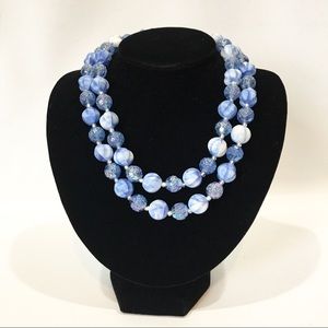Vintage Blue Glass Double Strand Beaded Necklace
